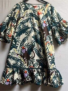 Gorman Organic Cotton Monkey Print Drop Waist Dress Size S